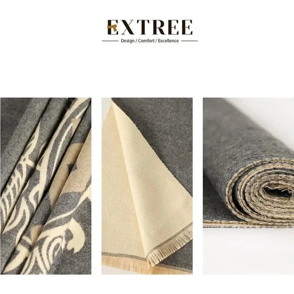 Women Grey Scarfs Pashmina Silky Shawl  Wrap Blanket Open Front Poncho Cape - Picture 2 of 8